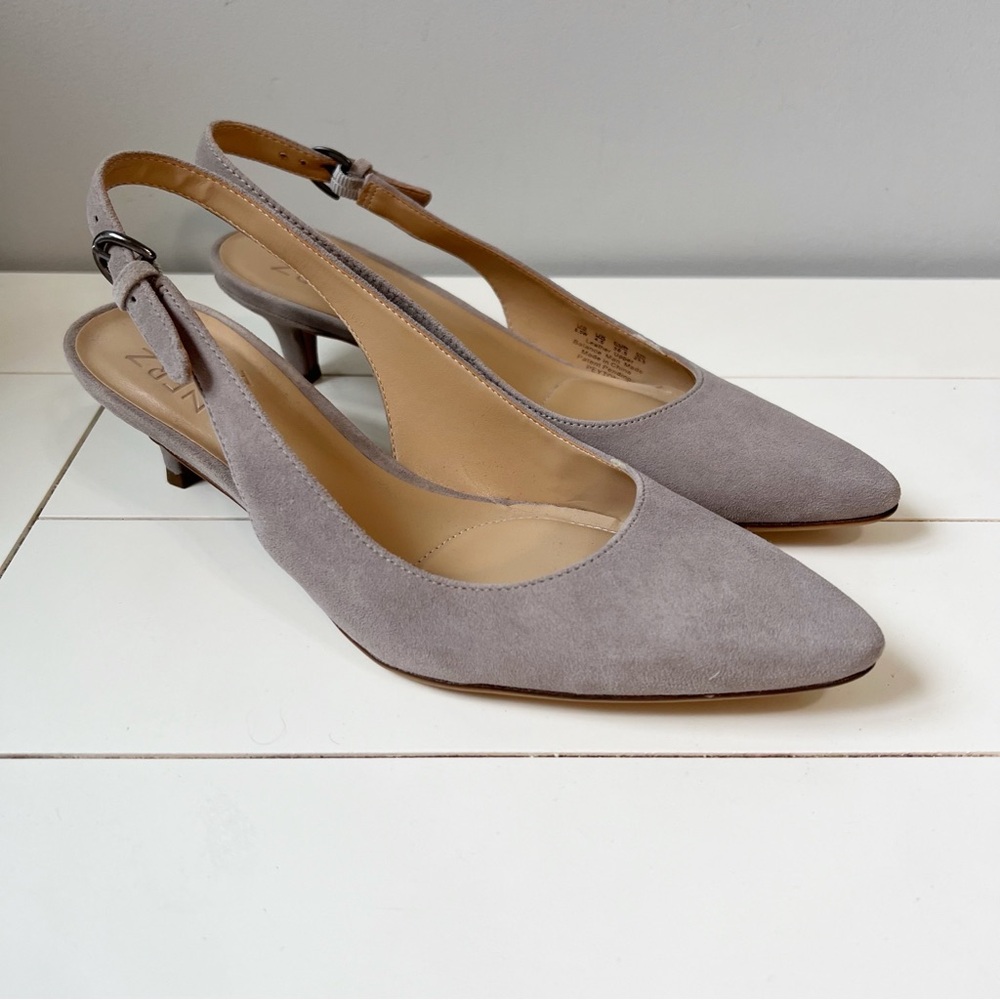 Naturalizer Peyton Pointed Toe Sling Back Suede Kitten Heel Grey Size 6.5 Wide